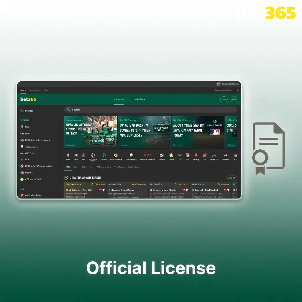 Bet365 UK Gambling Commission license certificate showing regulatory compliance and player protection standards